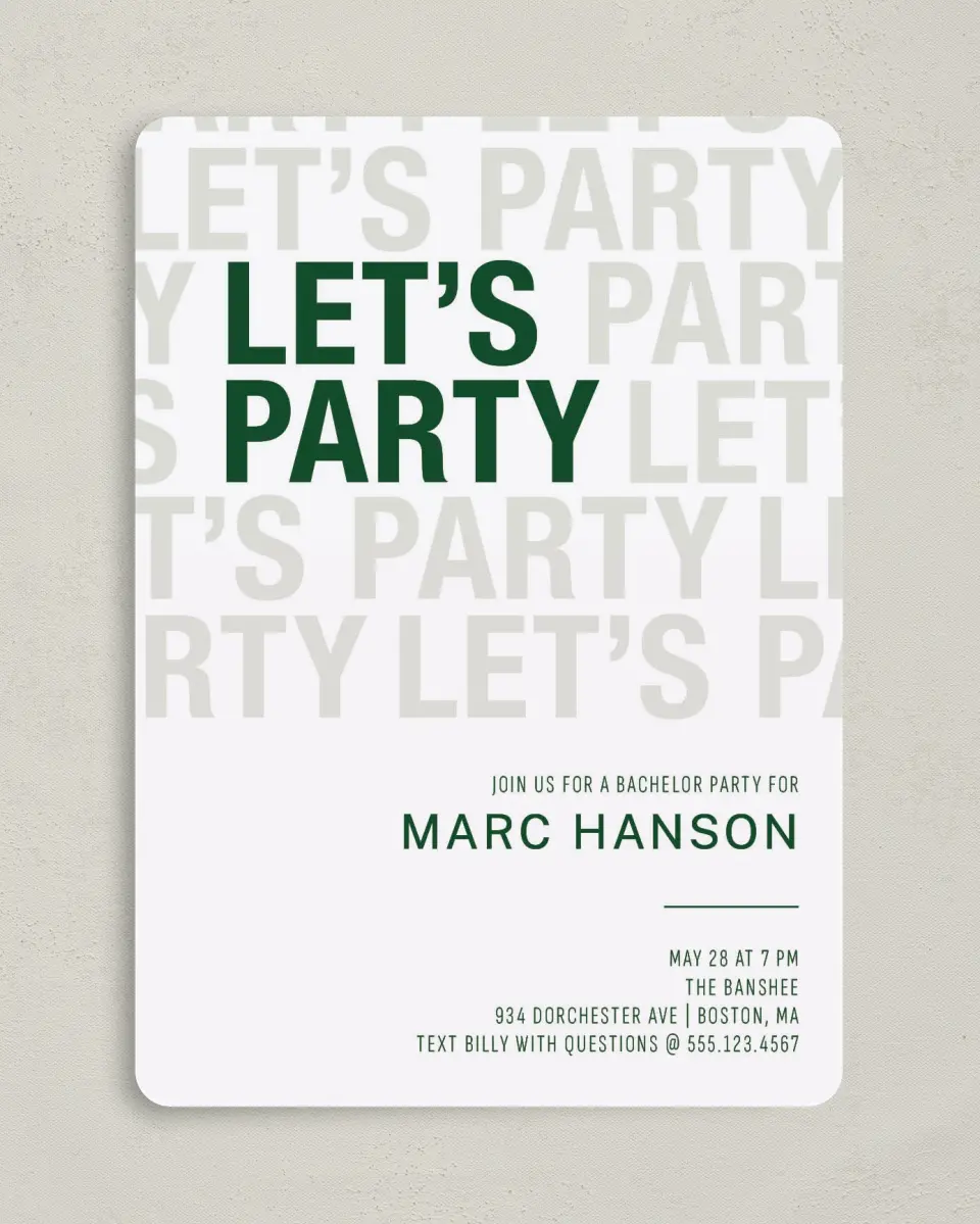 This is a 5" x 7" Bachelor Party Invitation called Groom Blessing printed in full color on Premium Smooth paper