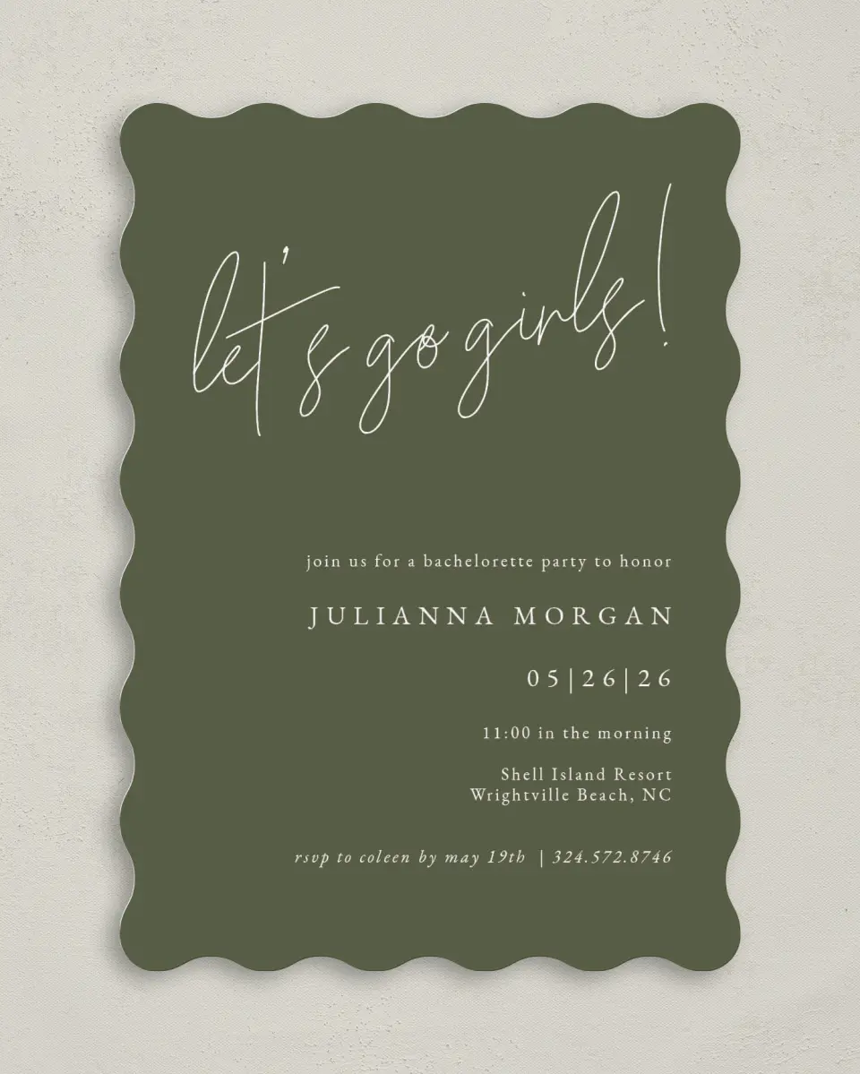 This is a 5" x 7" Bachelorette Party Invitation called Modern Bachelorette printed in full color on Premium Smooth paper