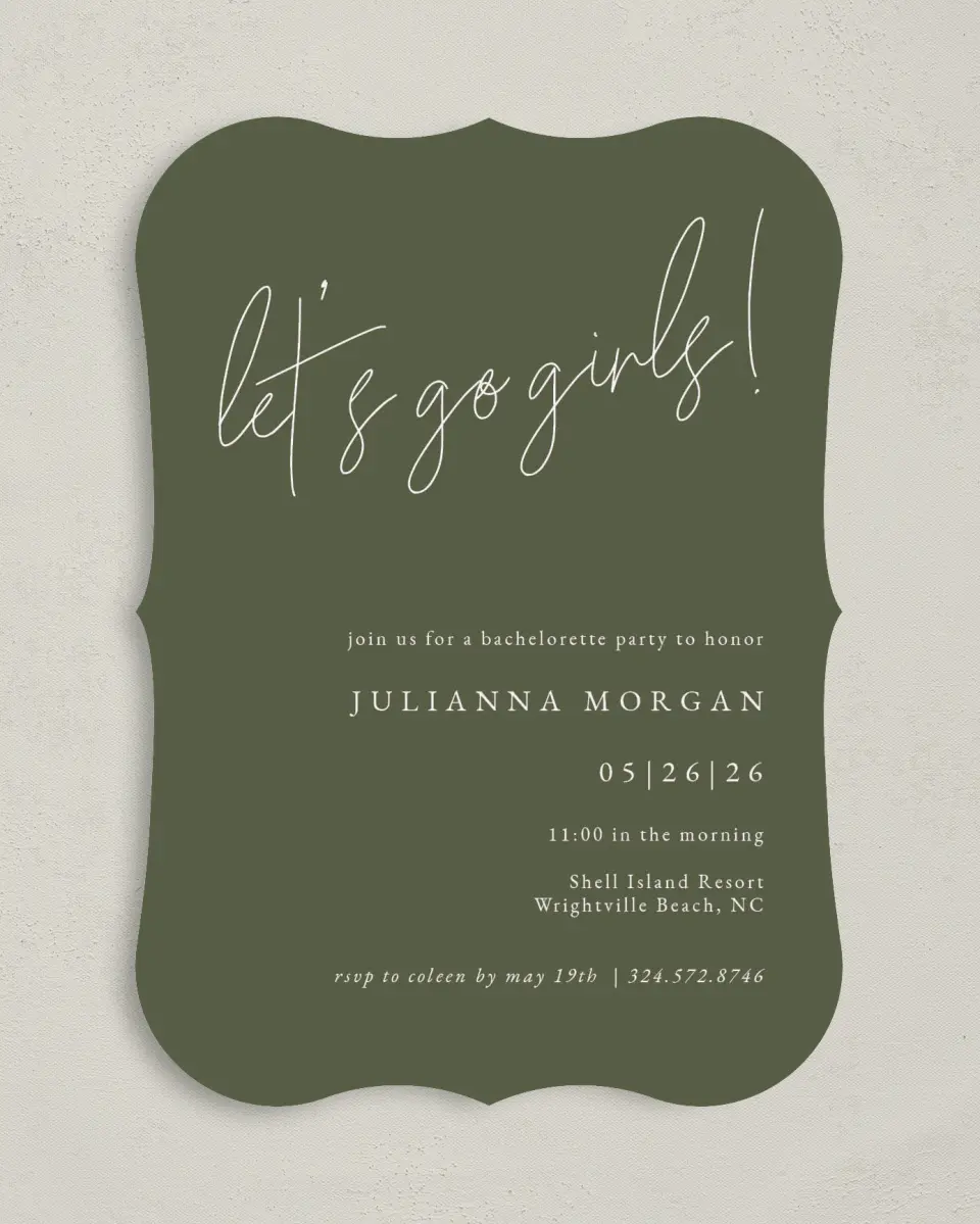 This is a 5" x 7" Bachelorette Party Invitation called Modern Bachelorette printed in full color on Premium Smooth paper