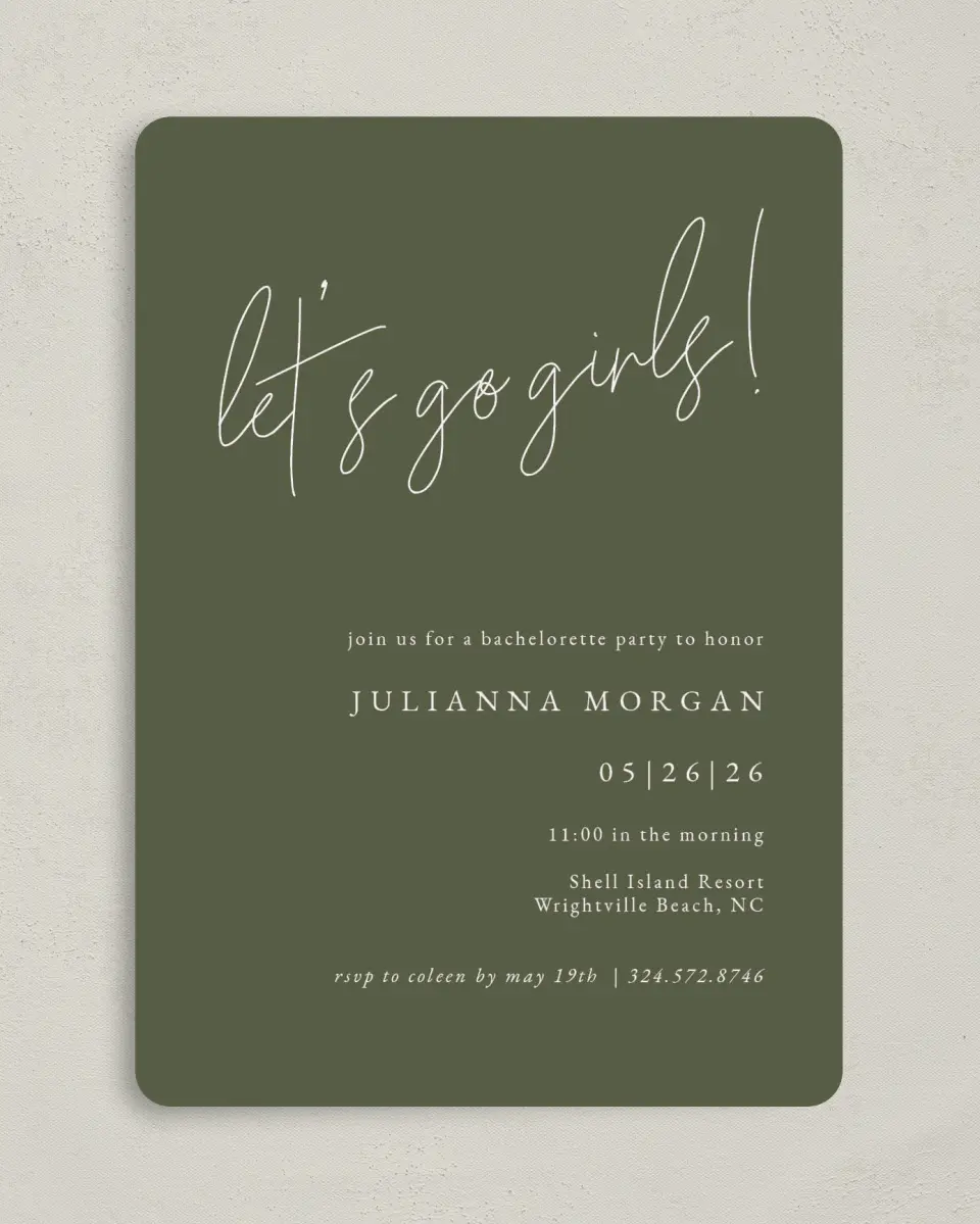 This is a 5" x 7" Bachelorette Party Invitation called Modern Bachelorette printed in full color on Premium Smooth paper