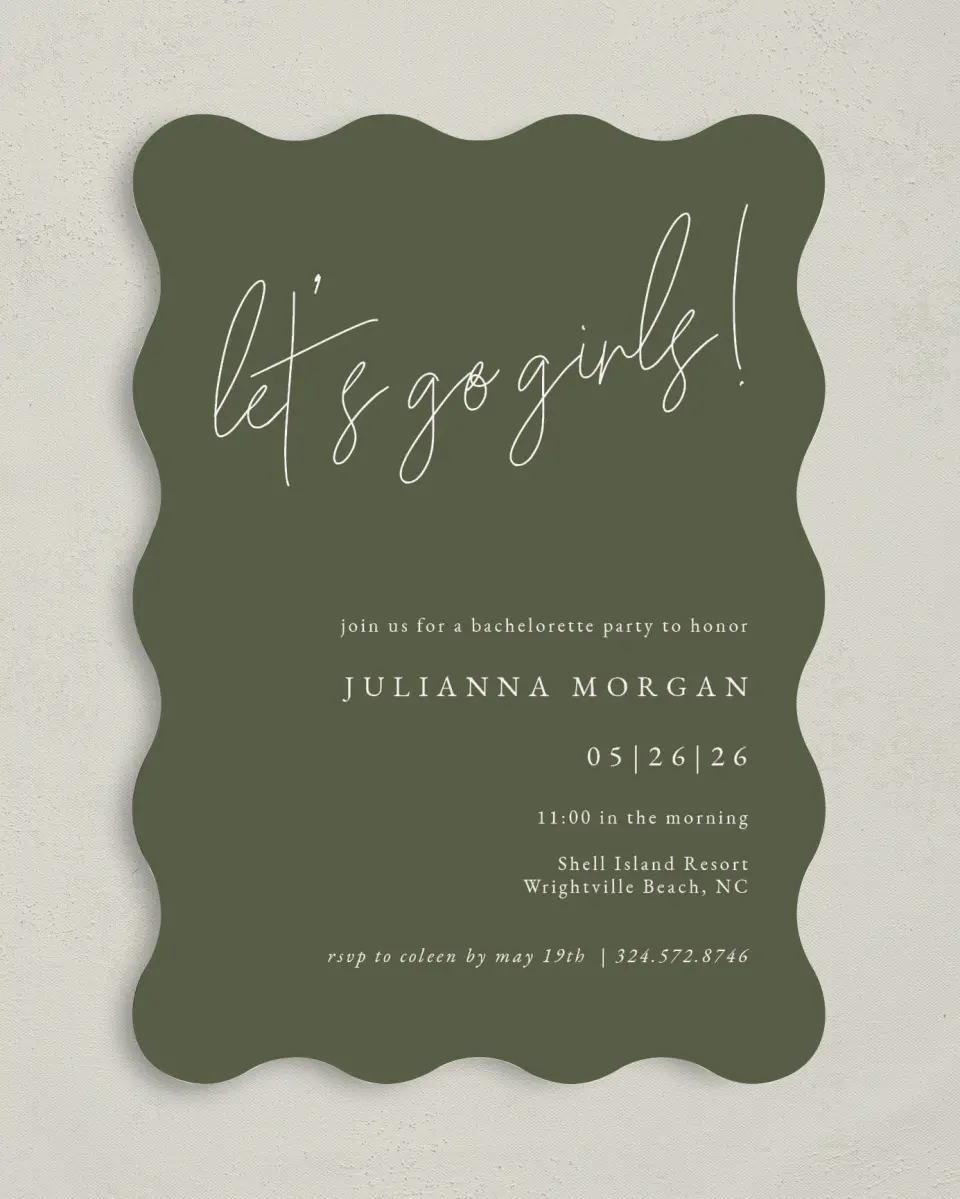 This is a 5" x 7" Bachelorette Party Invitation called Modern Bachelorette printed in full color on Premium Smooth paper