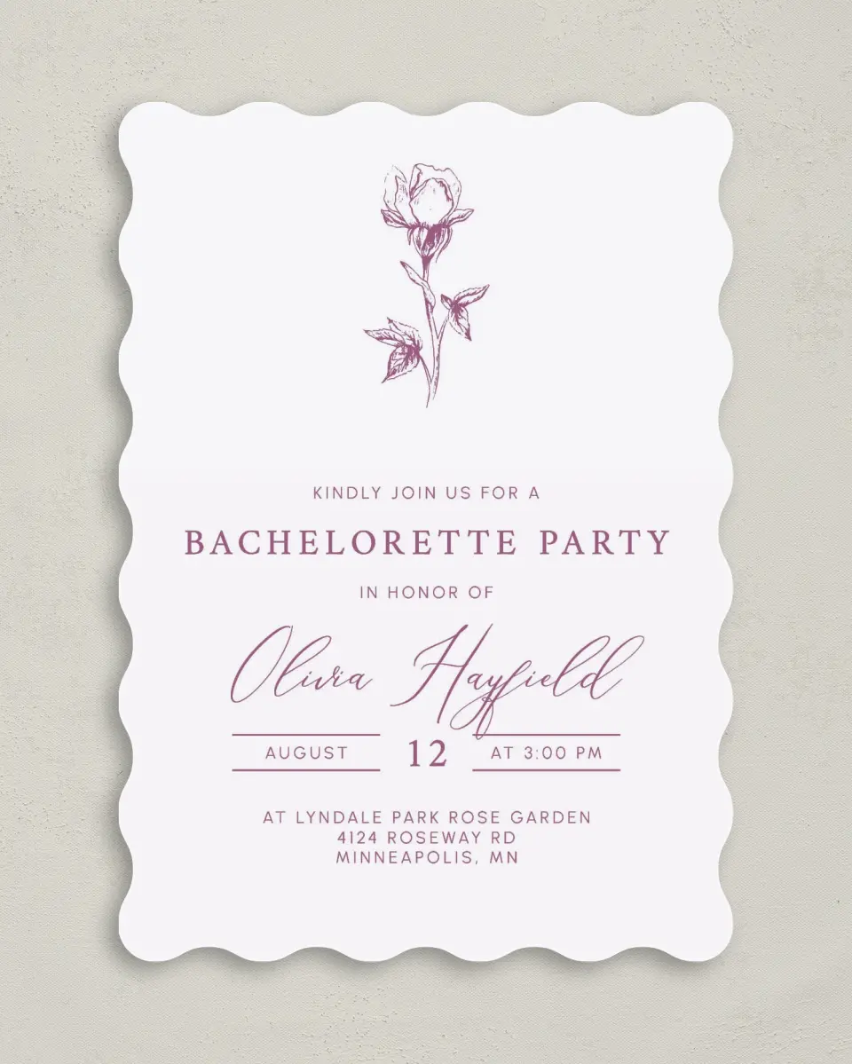 This is a 5" x 7" Bachelorette Party Invitation called Softly Stated printed in full color on Premium Smooth paper