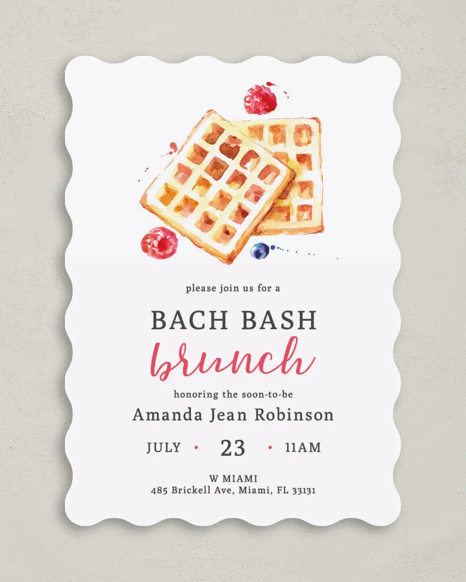 This is a 5" x 7" Bachelorette Party Invitation called Bach Brunch printed in full color on Premium Smooth paper