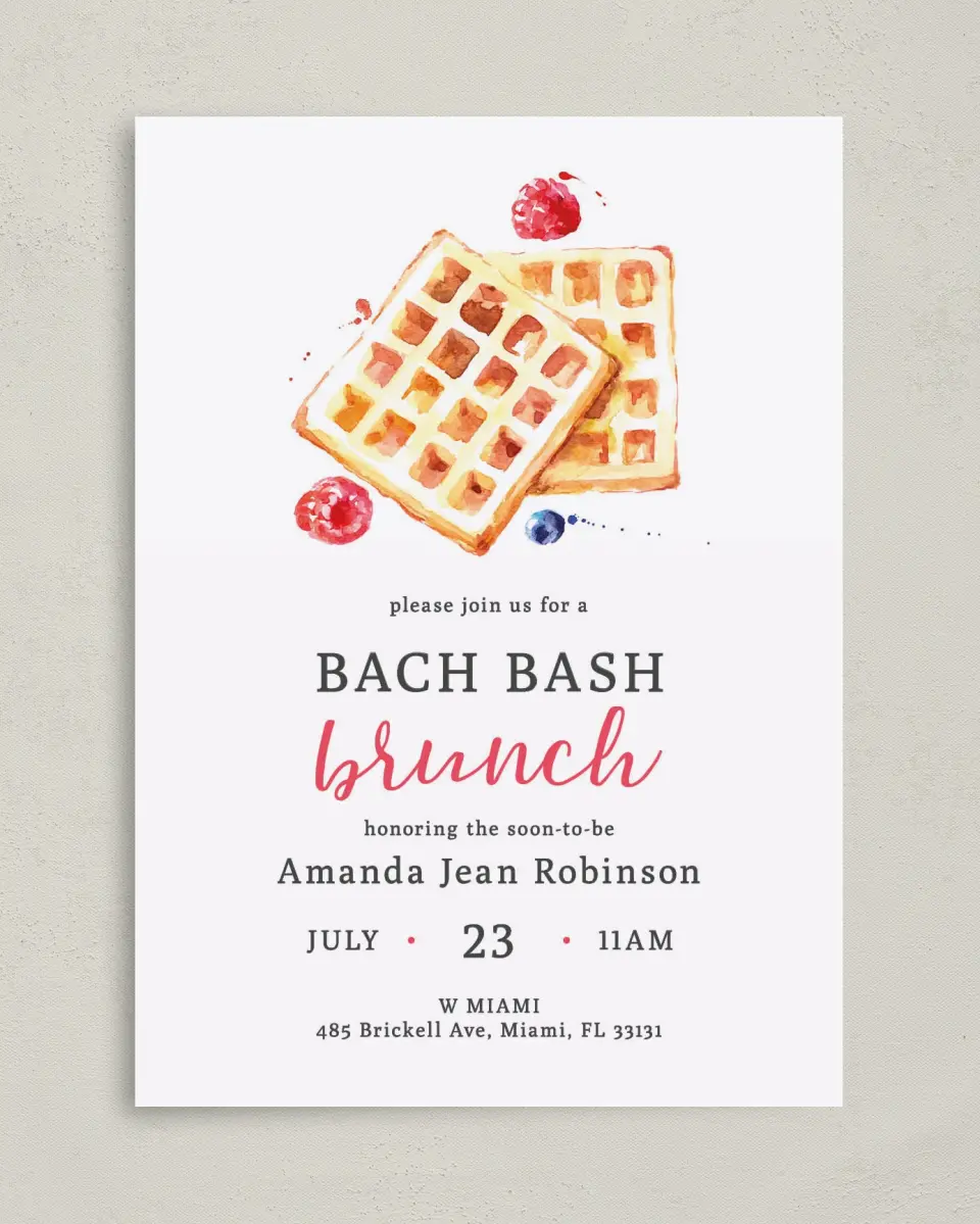 This is a 5" x 7" Bachelorette Party Invitation called Bach Brunch printed in full color on Premium Smooth paper