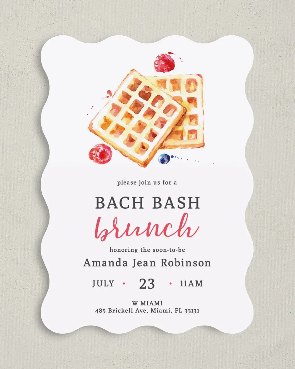 This is a 5" x 7" Bachelorette Party Invitation called Bach Brunch printed in full color on Premium Smooth paper