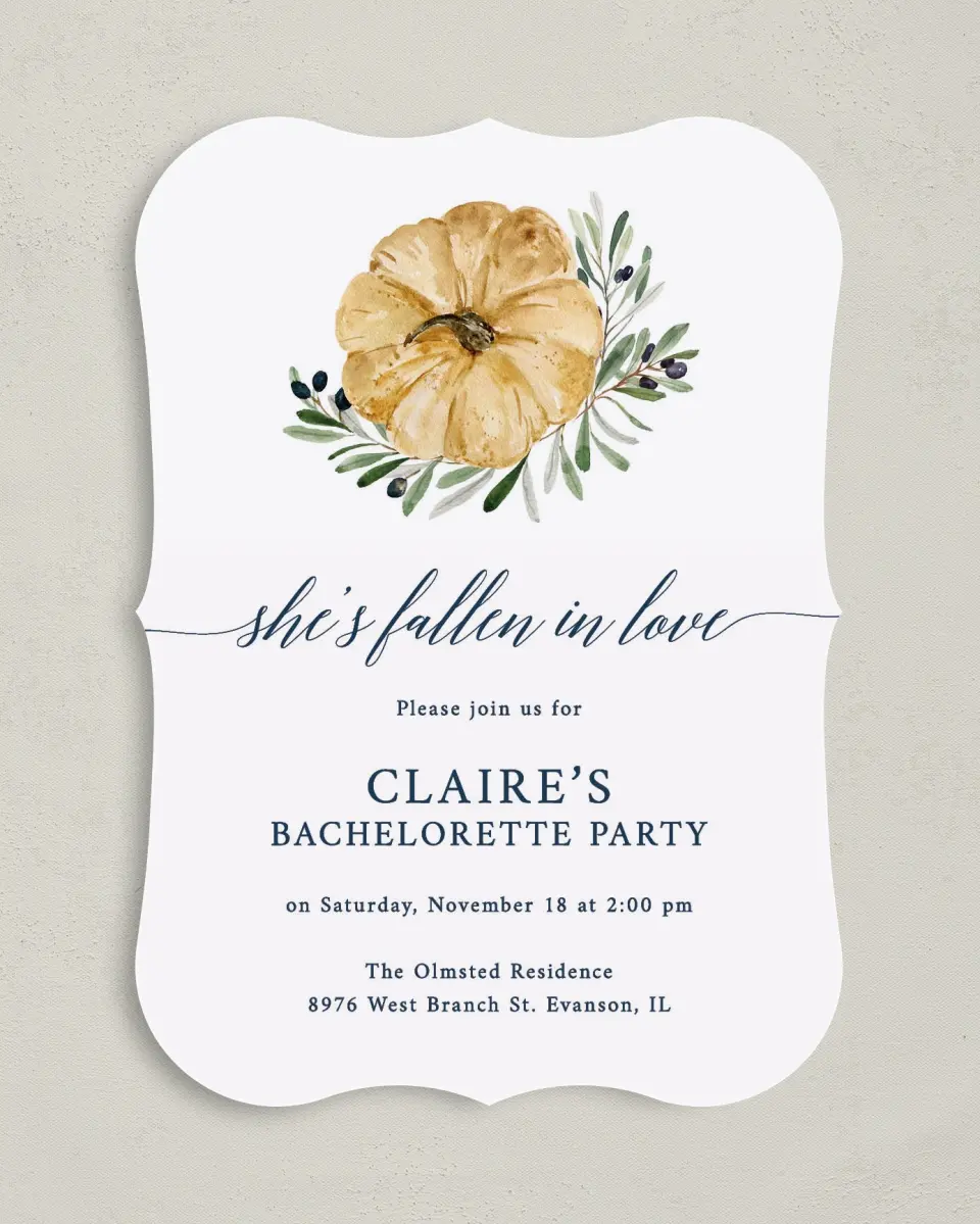 This is a 5" x 7" Bachelorette Party Invitation called Fall Floral printed in full color on Premium Smooth paper