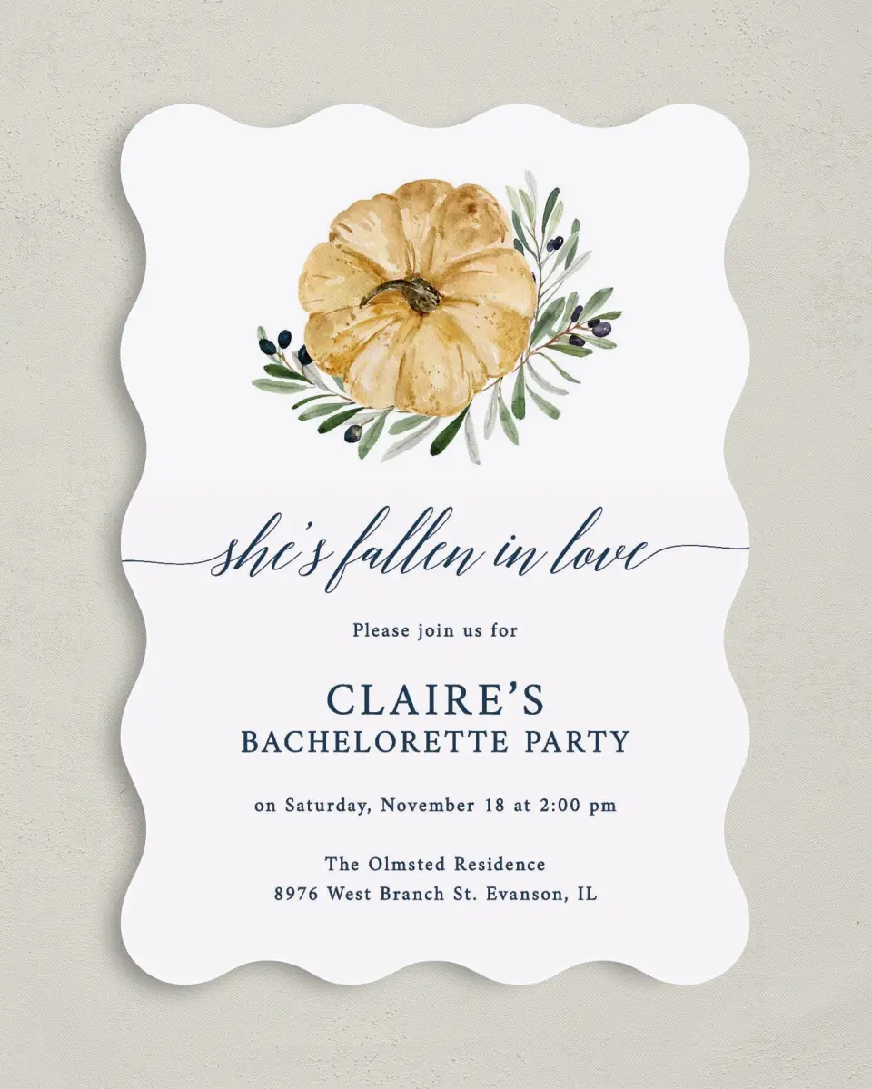 This is a 5" x 7" Bachelorette Party Invitation called Fall Floral printed in full color on Premium Smooth paper