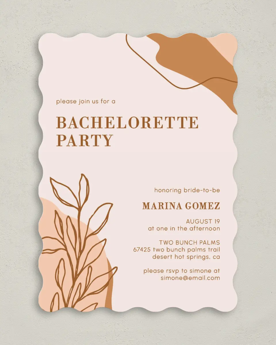 This is a 5" x 7" Bachelorette Party Invitation called Contemporary Miss printed in full color on Premium Smooth paper