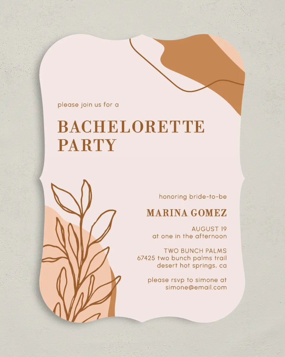 This is a 5" x 7" Bachelorette Party Invitation called Contemporary Miss printed in full color on Premium Smooth paper