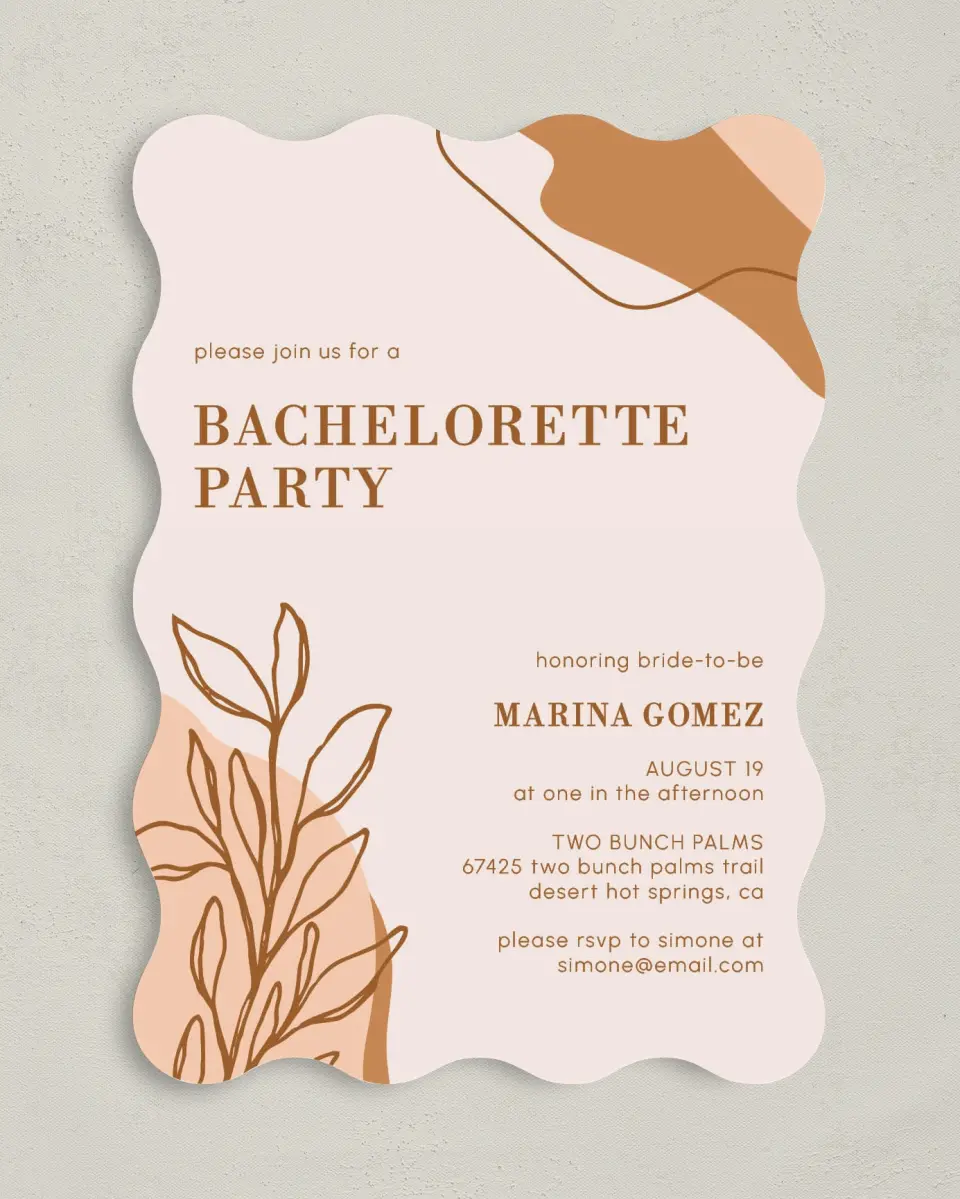 This is a 5" x 7" Bachelorette Party Invitation called Contemporary Miss printed in full color on Premium Smooth paper