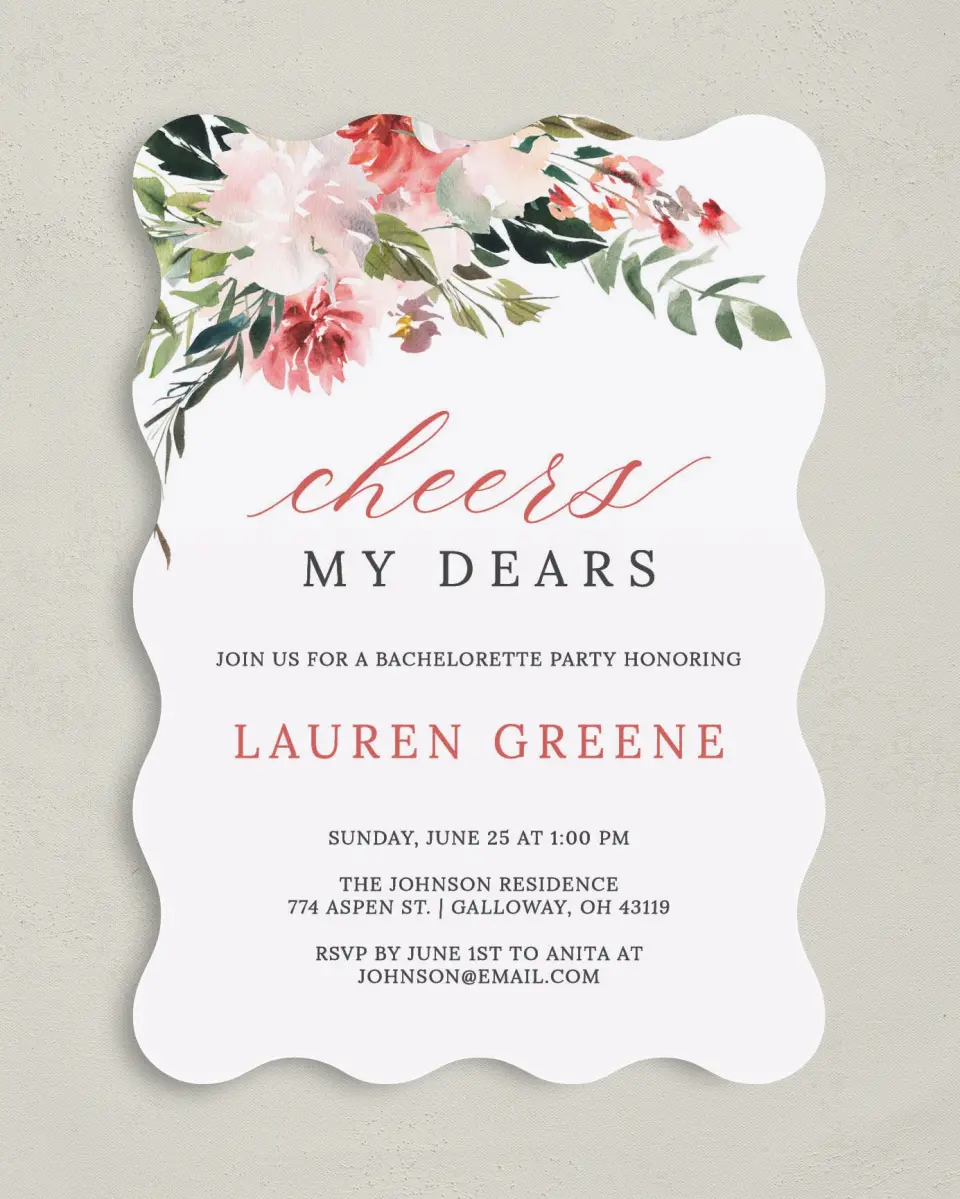 This is a 5" x 7" Bachelorette Party Invitation called Blooming Brunch printed in full color on Premium Smooth paper
