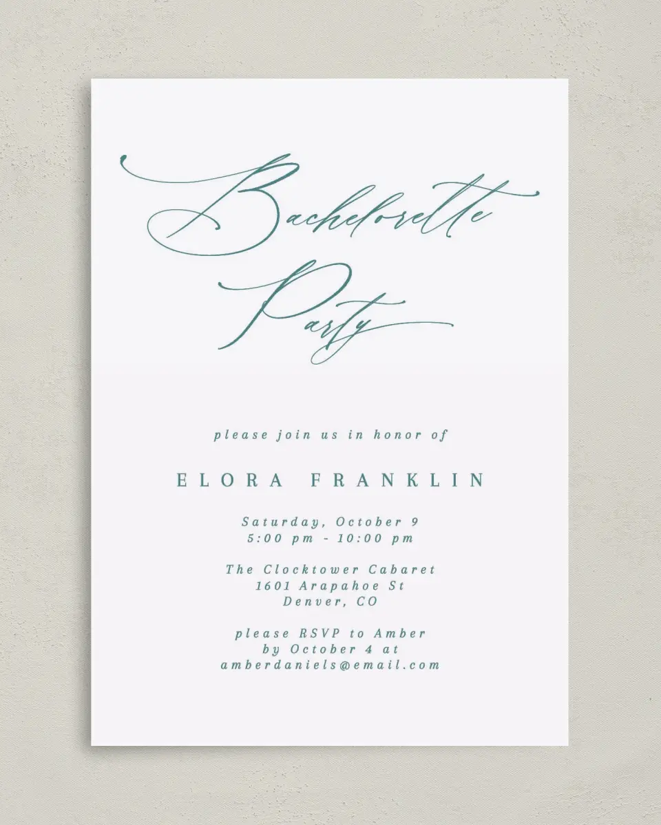 This is a 5" x 7" Bachelorette Party Invitation called Soon to be Soiree printed in full color on Premium Smooth paper