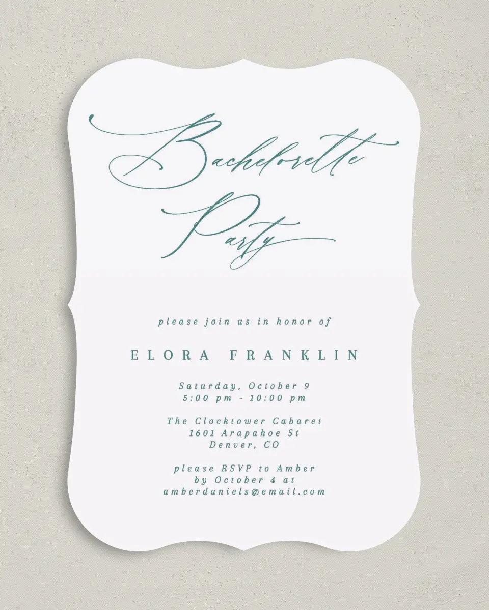This is a 5" x 7" Bachelorette Party Invitation called Soon to be Soiree printed in full color on Premium Smooth paper