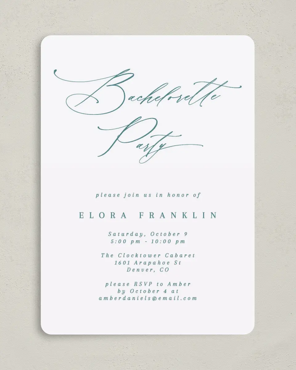 This is a 5" x 7" Bachelorette Party Invitation called Soon to be Soiree printed in full color on Premium Smooth paper