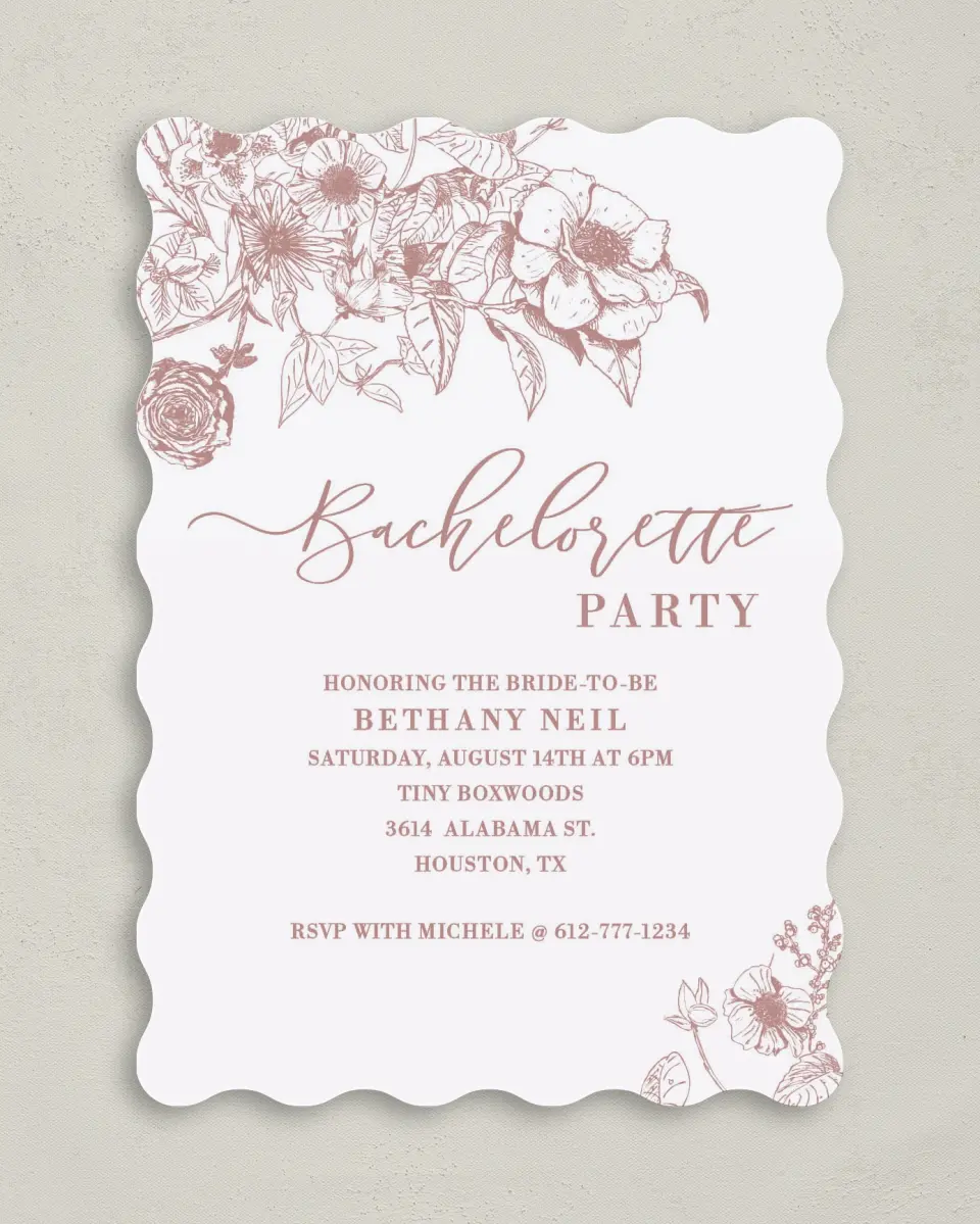 This is a 5" x 7" Bachelorette Party Invitation called Spring Floral printed in full color on Premium Smooth paper