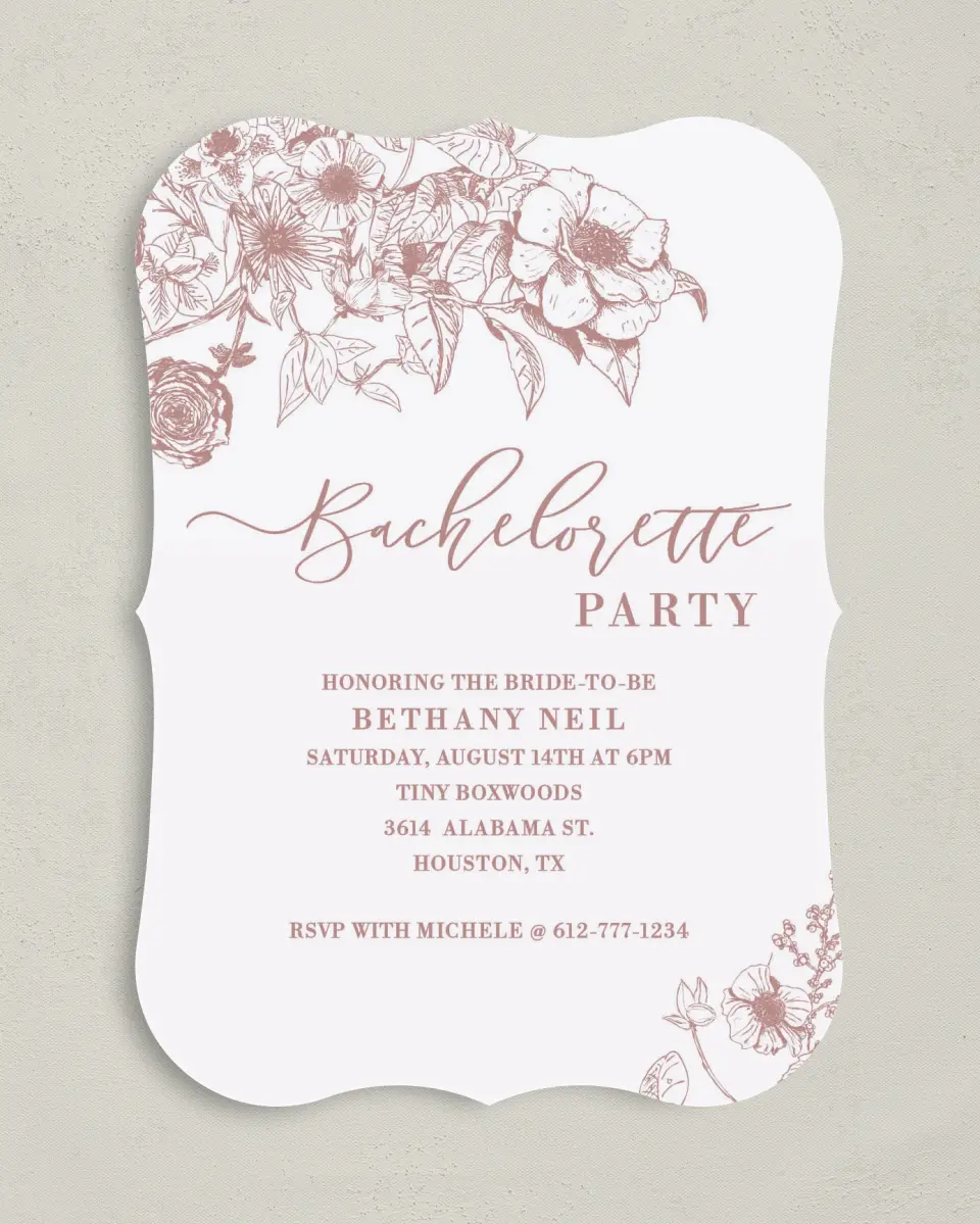 This is a 5" x 7" Bachelorette Party Invitation called Spring Floral printed in full color on Premium Smooth paper