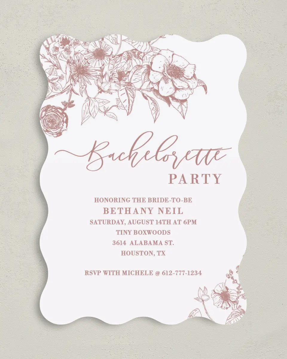 This is a 5" x 7" Bachelorette Party Invitation called Spring Floral printed in full color on Premium Smooth paper