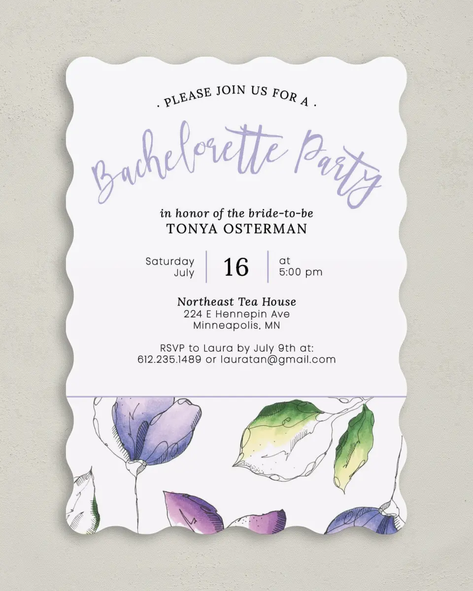 This is a 5" x 7" Bachelorette Party Invitation called Lively Flowers printed in full color on Premium Smooth paper