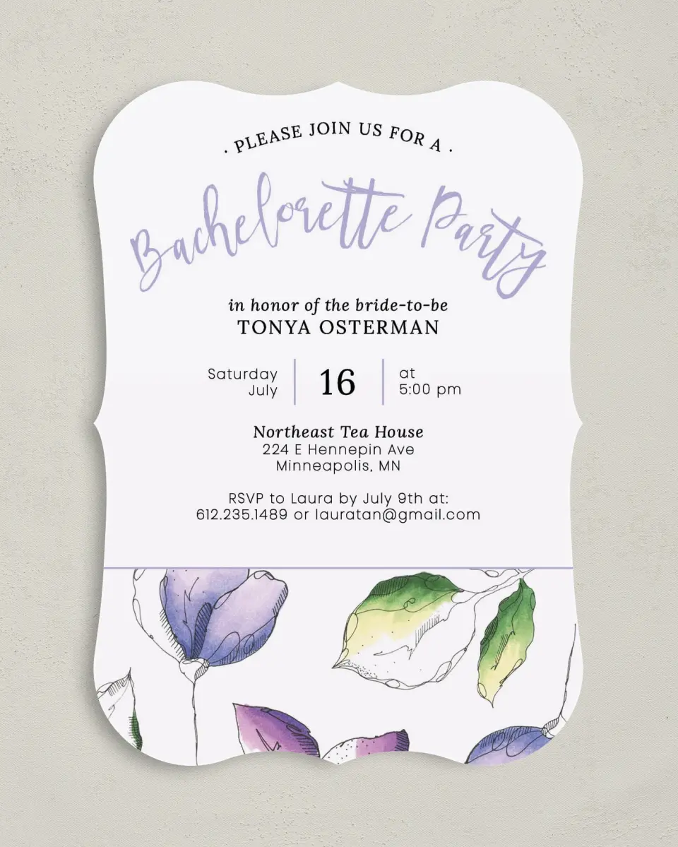 This is a 5" x 7" Bachelorette Party Invitation called Lively Flowers printed in full color on Premium Smooth paper