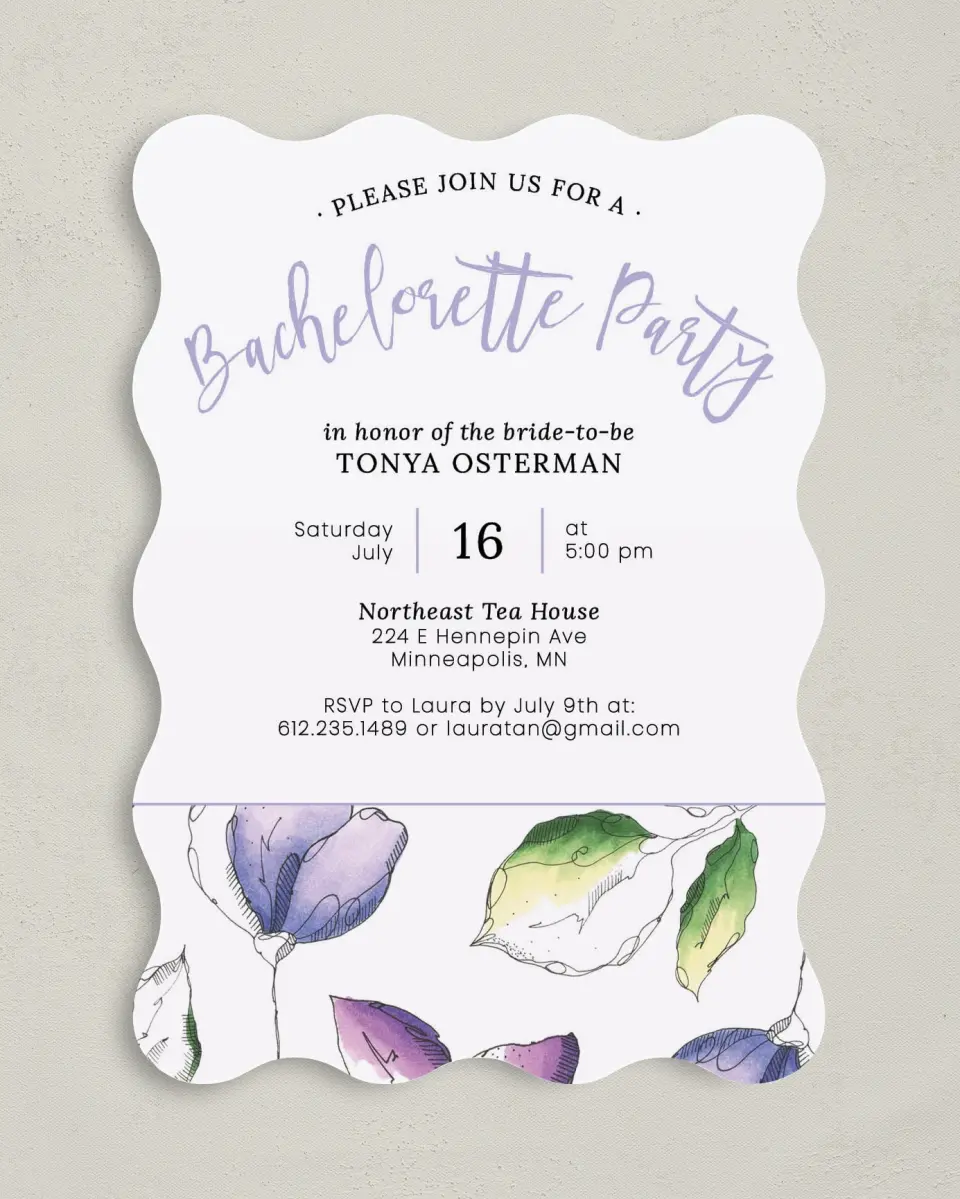 This is a 5" x 7" Bachelorette Party Invitation called Lively Flowers printed in full color on Premium Smooth paper