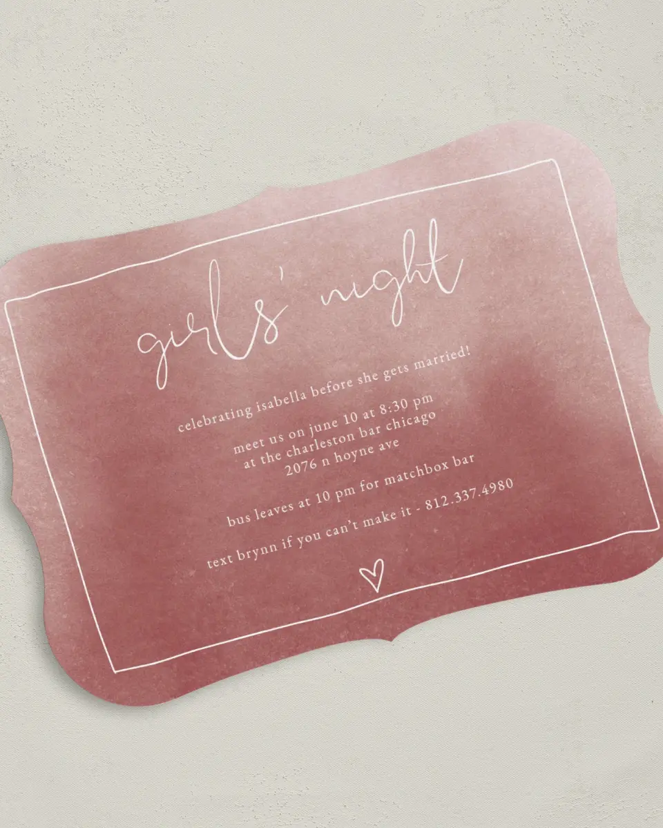 This is a 5" x 7" Bachelorette Party Invitation called Girls Together printed in full color on Premium Smooth paper