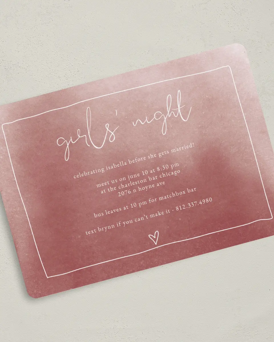 This is a 5" x 7" Bachelorette Party Invitation called Girls Together printed in full color on Premium Smooth paper