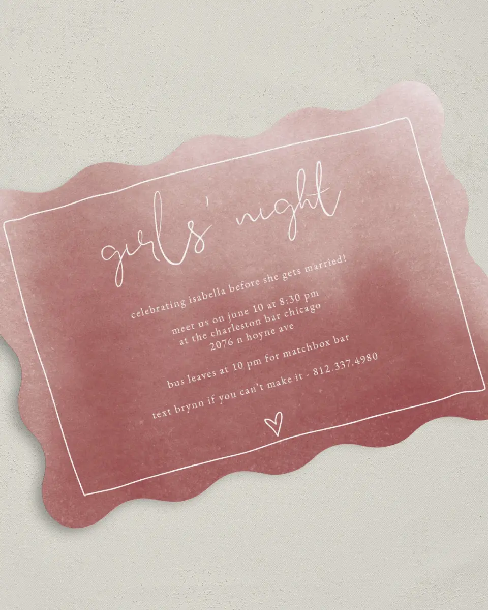 This is a 5" x 7" Bachelorette Party Invitation called Girls Together printed in full color on Premium Smooth paper