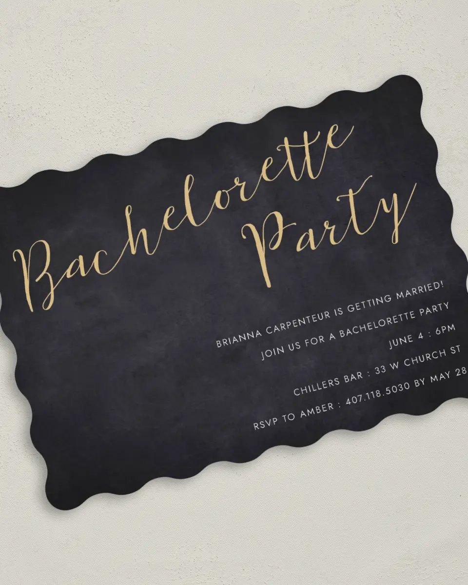 This is a 5" x 7" Bachelorette Party Invitation called Woman of the Hour printed in full color on Premium Smooth paper