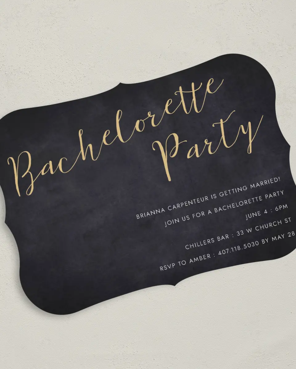 This is a 5" x 7" Bachelorette Party Invitation called Woman of the Hour printed in full color on Premium Smooth paper