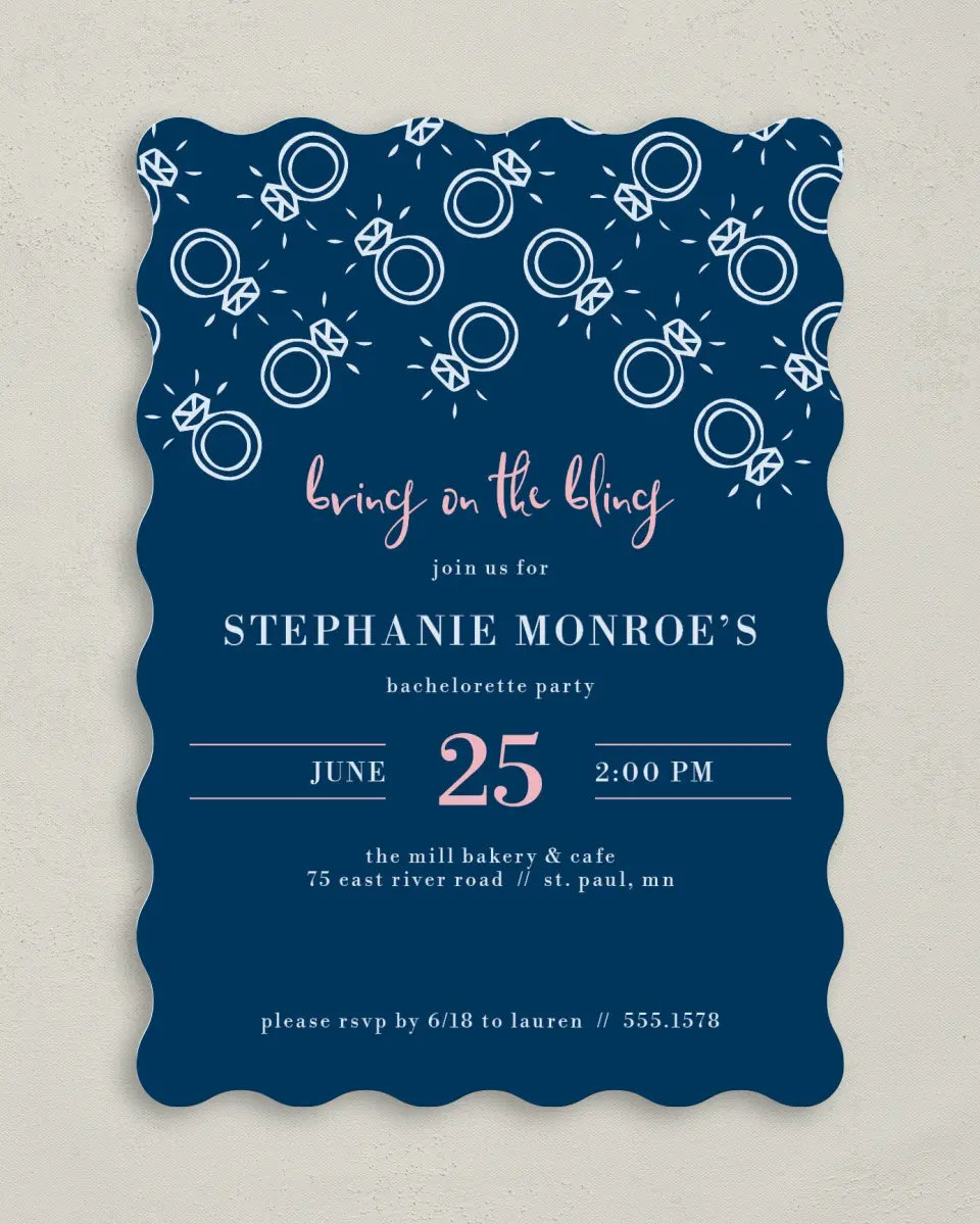 This is a 5" x 7" Bachelorette Party Invitation called Celebrate in Style printed in full color on Premium Smooth paper