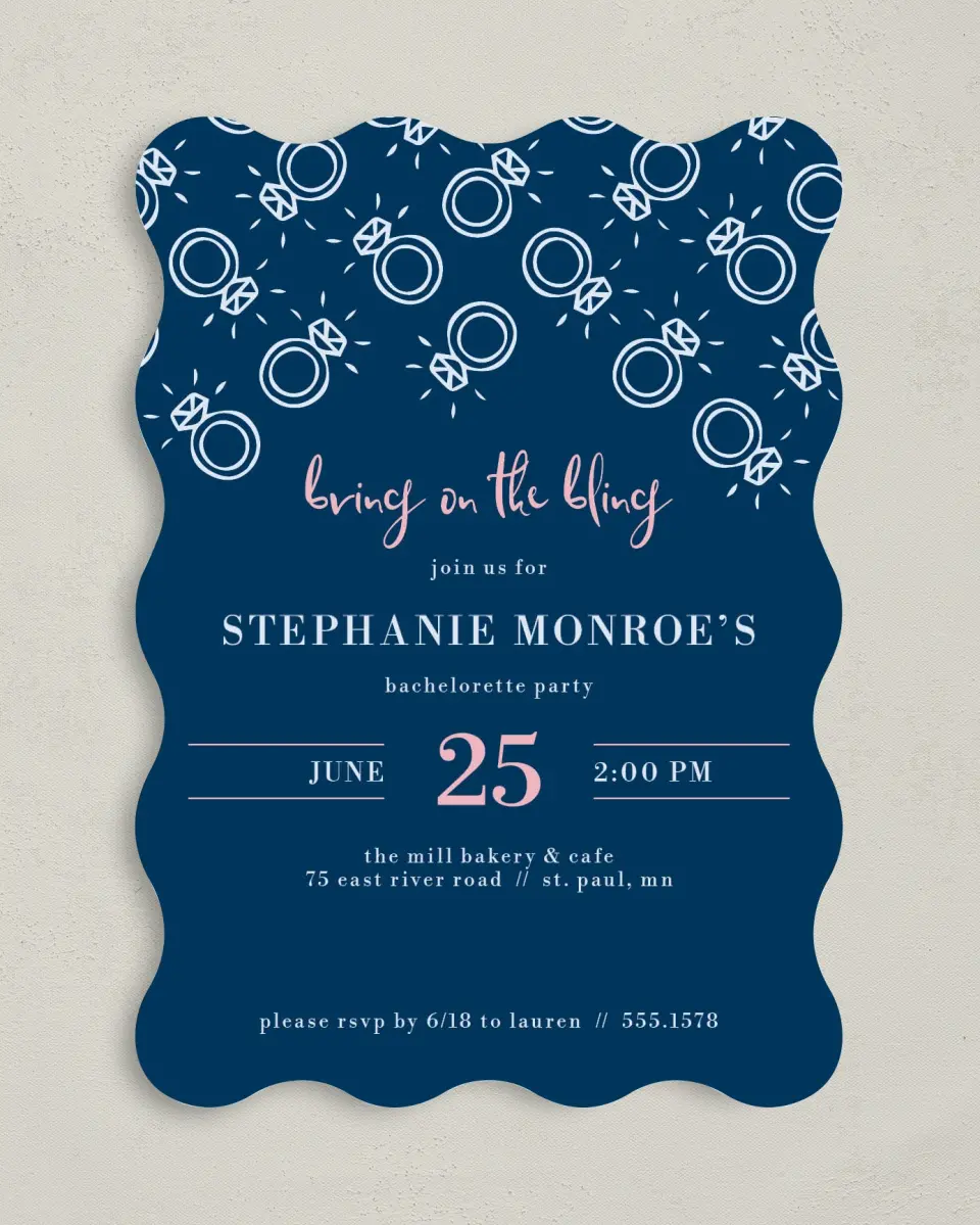 This is a 5" x 7" Bachelorette Party Invitation called Celebrate in Style printed in full color on Premium Smooth paper