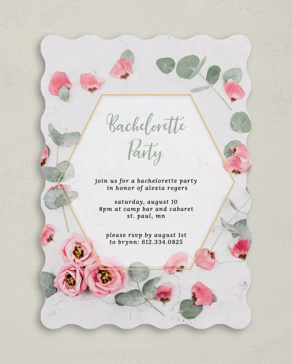 This is a 5" x 7" Bachelorette Party Invitation called Bachelorette Bliss printed in full color on Premium Smooth paper