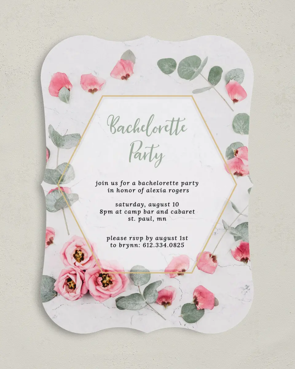 This is a 5" x 7" Bachelorette Party Invitation called Bachelorette Bliss printed in full color on Premium Smooth paper