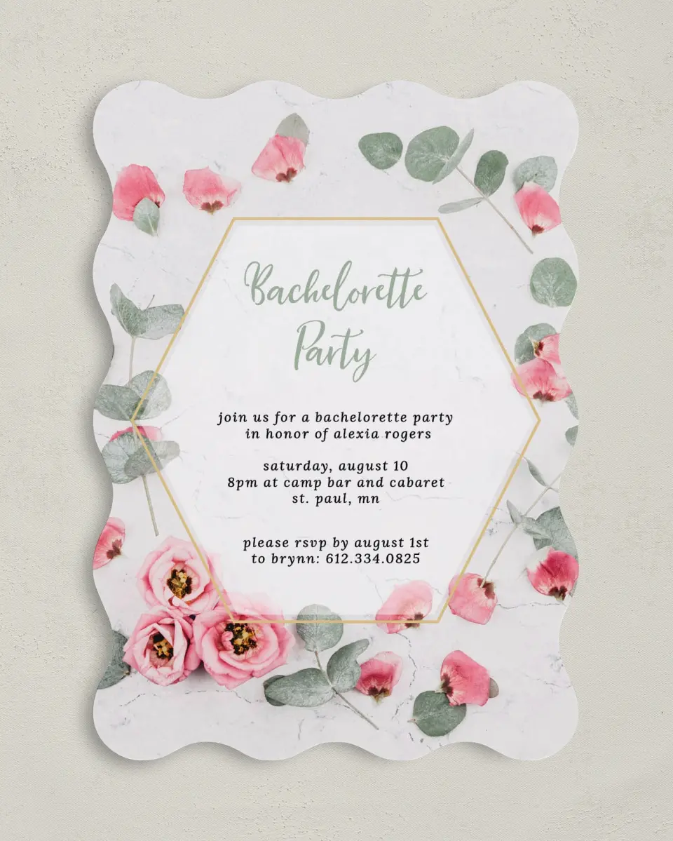 This is a 5" x 7" Bachelorette Party Invitation called Bachelorette Bliss printed in full color on Premium Smooth paper