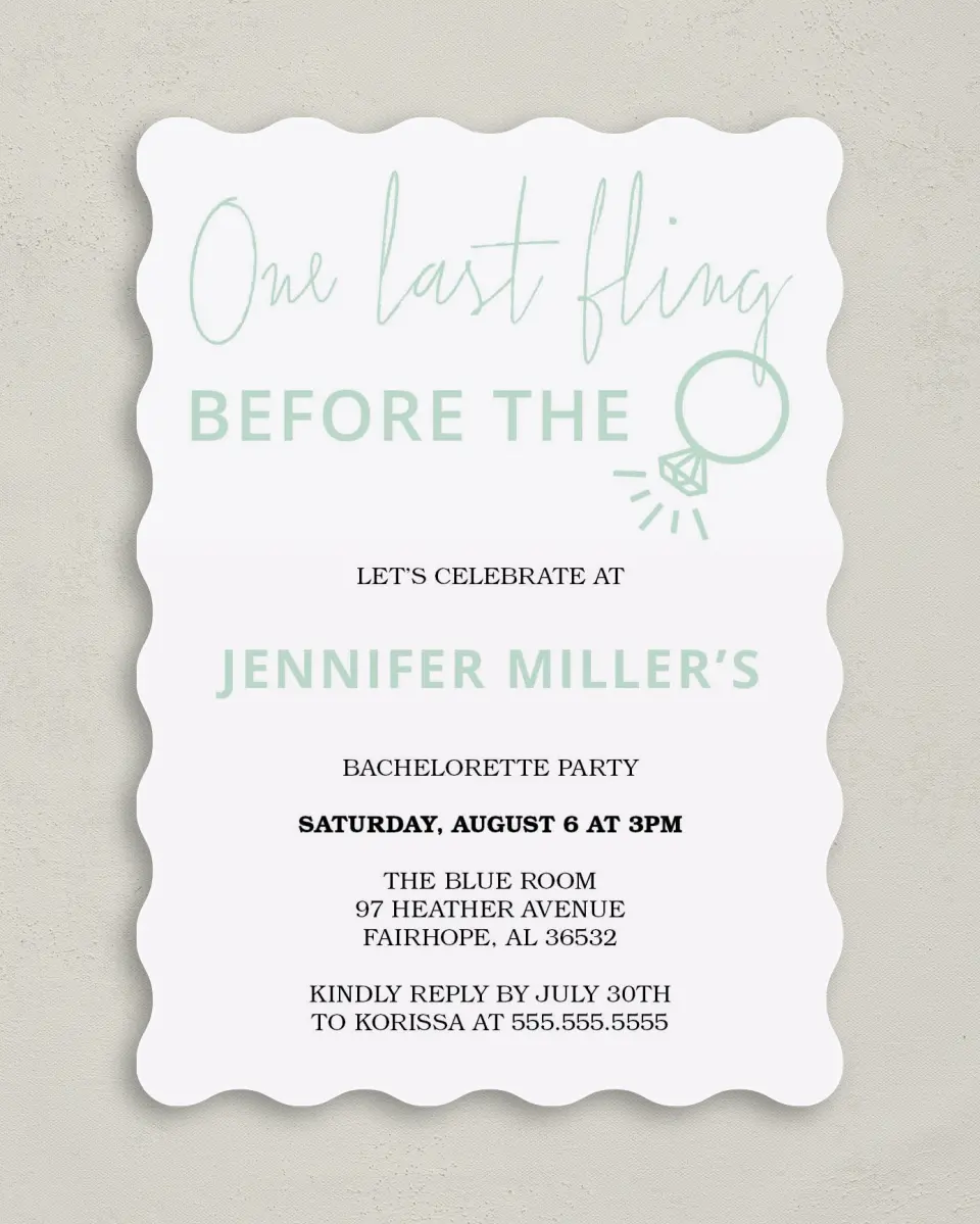 This is a 5" x 7" Bachelorette Party Invitation called Ringing Joy printed in full color on Premium Smooth paper