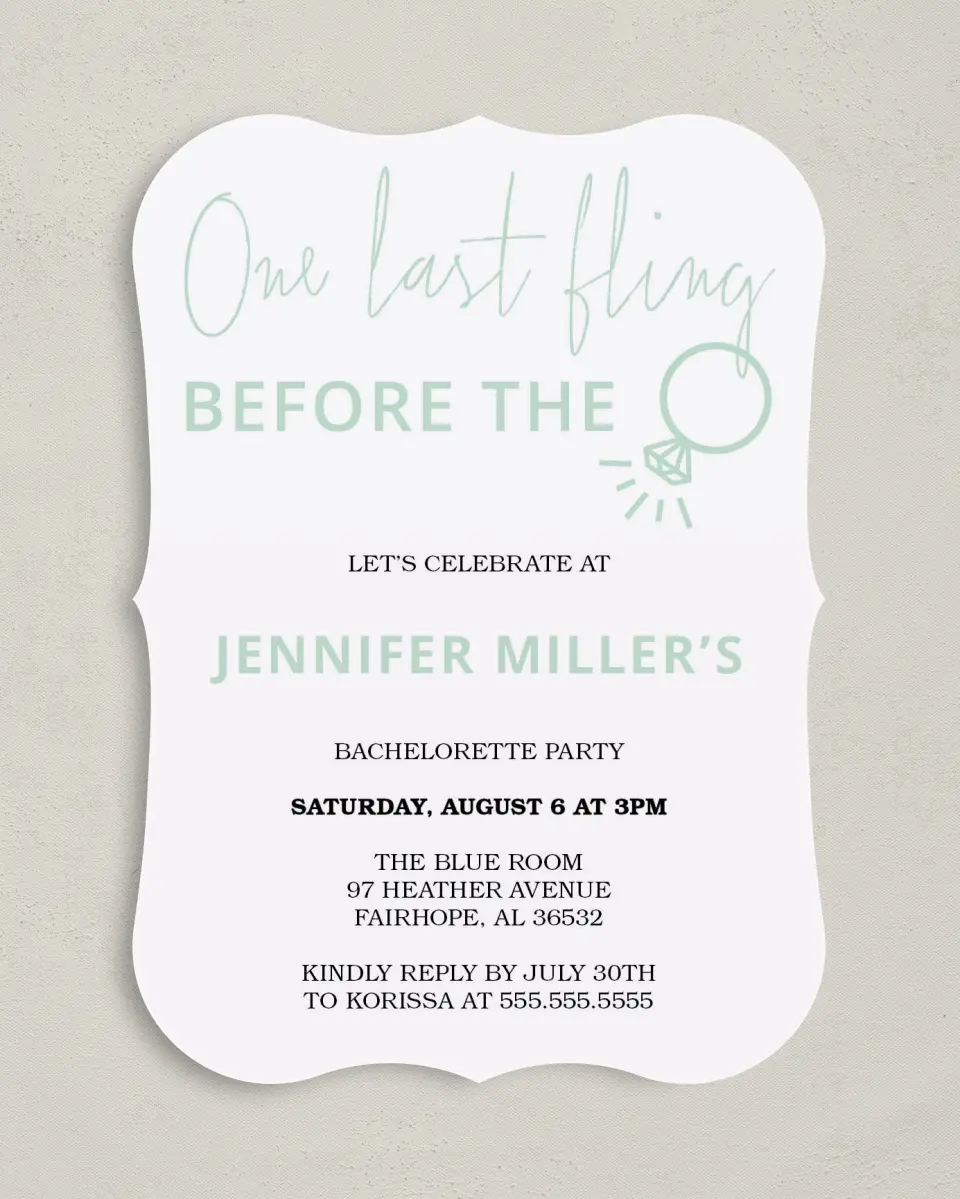 This is a 5" x 7" Bachelorette Party Invitation called Ringing Joy printed in full color on Premium Smooth paper