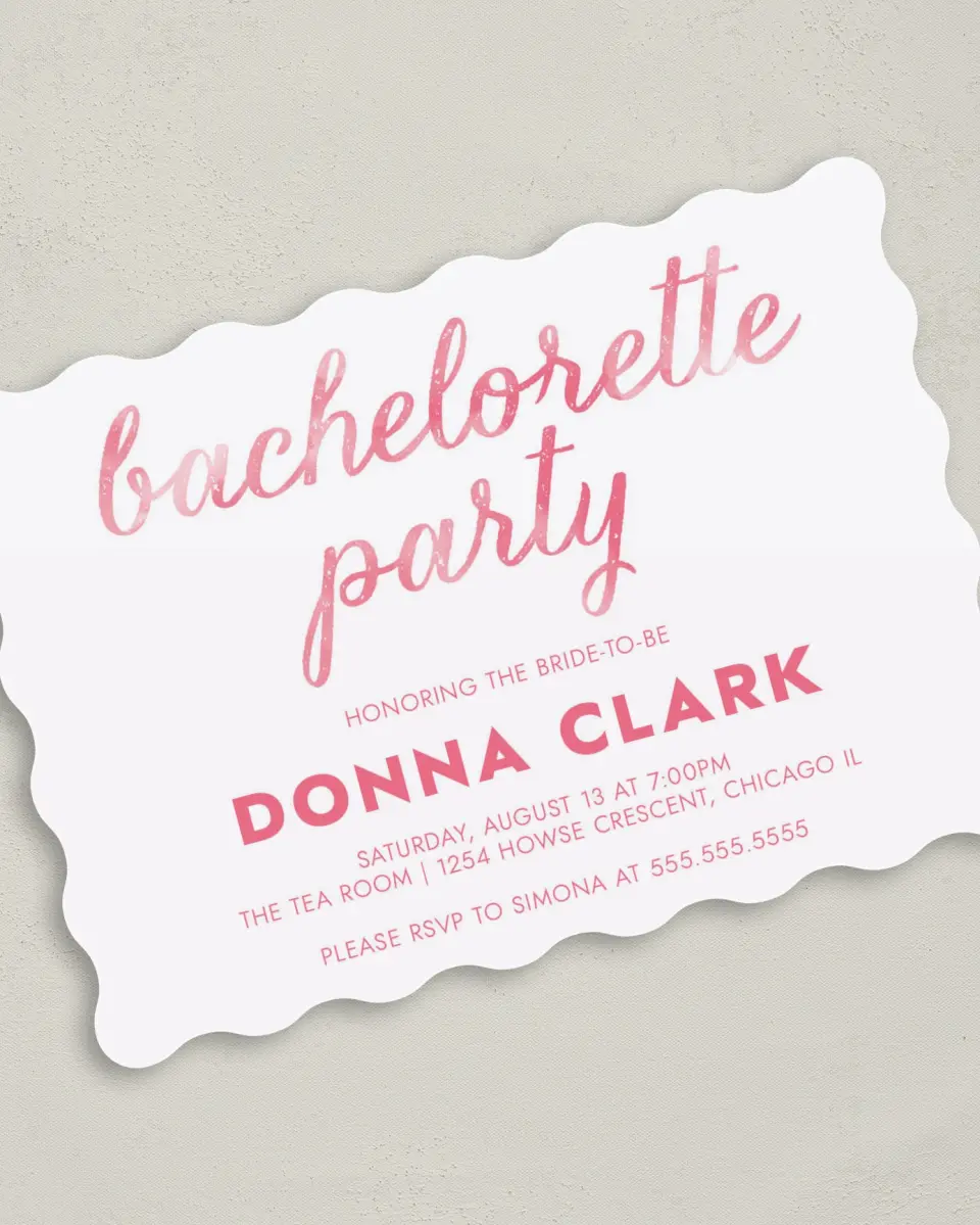 This is a 5" x 7" Bachelorette Party Invitation called Modern Bliss printed in full color on Premium Smooth paper