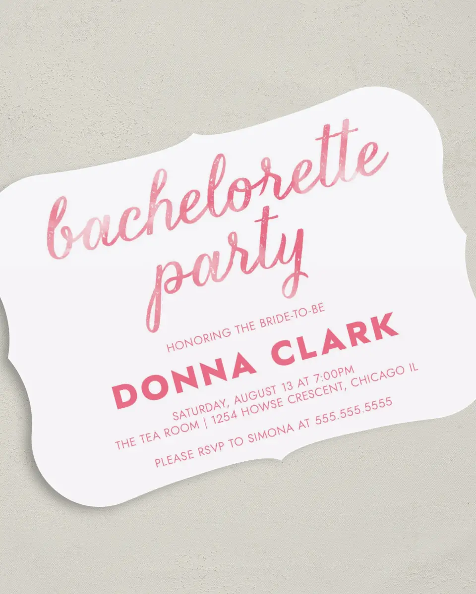 This is a 5" x 7" Bachelorette Party Invitation called Modern Bliss printed in full color on Premium Smooth paper
