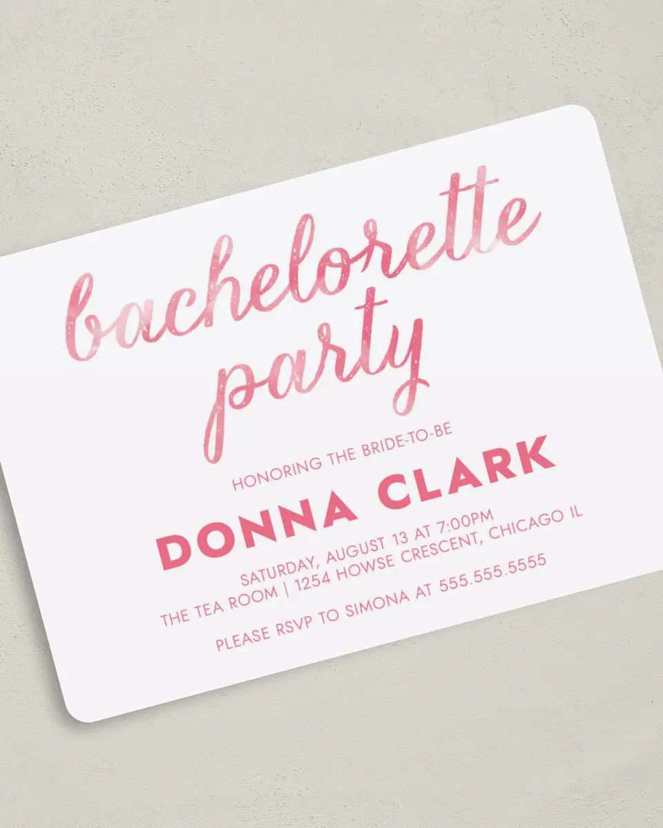 This is a 5" x 7" Bachelorette Party Invitation called Modern Bliss printed in full color on Premium Smooth paper
