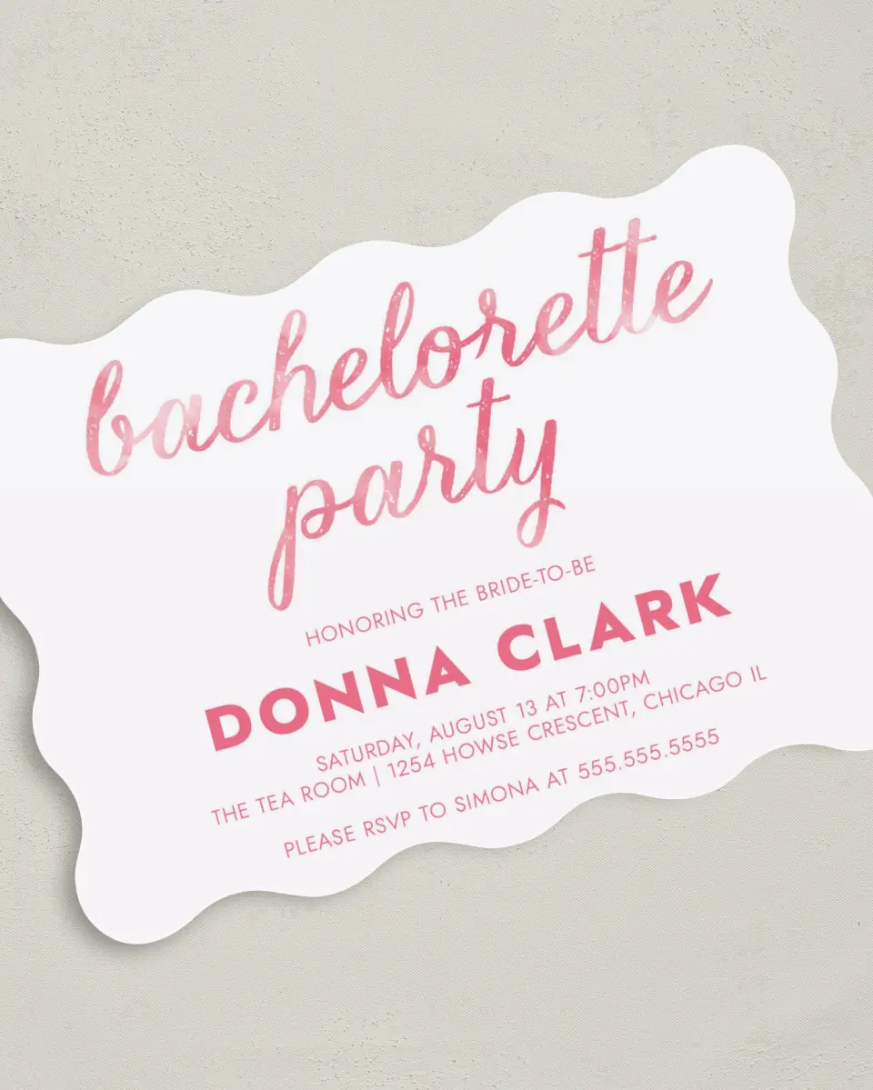 This is a 5" x 7" Bachelorette Party Invitation called Modern Bliss printed in full color on Premium Smooth paper