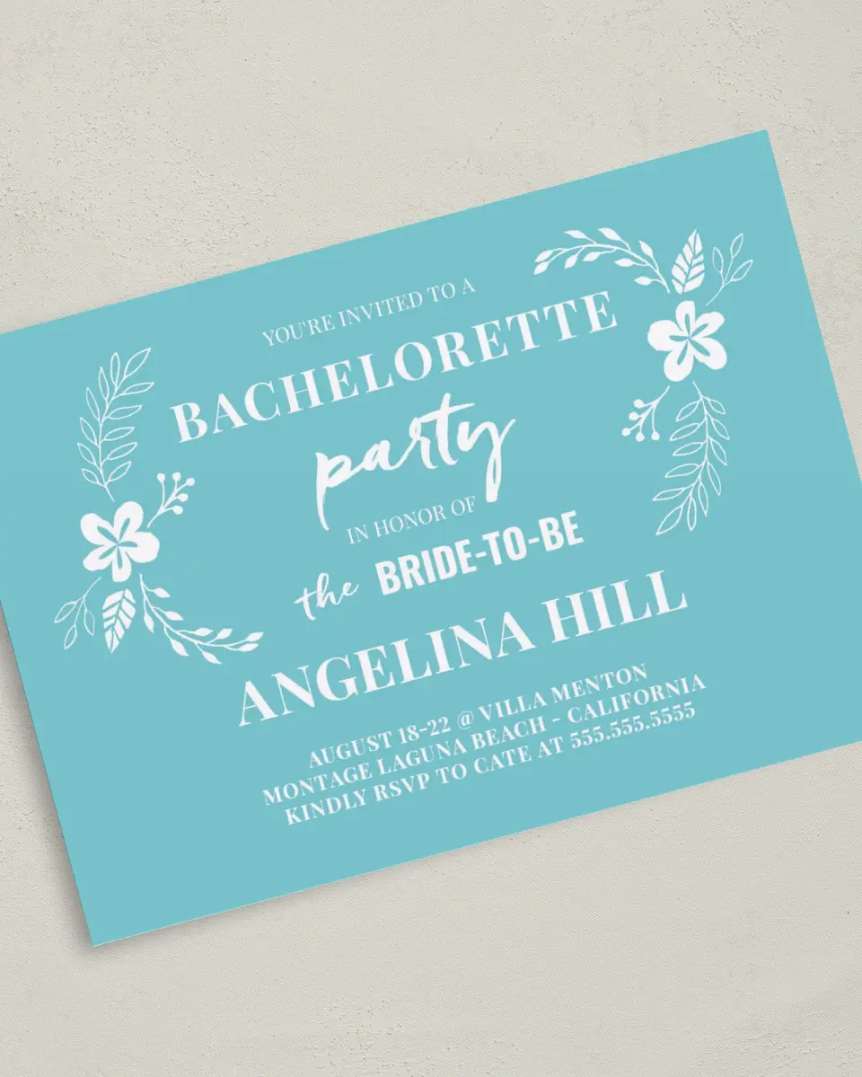 This is a 5" x 7" Bachelorette Party Invitation called Chic Abundance printed in full color on Premium Smooth paper