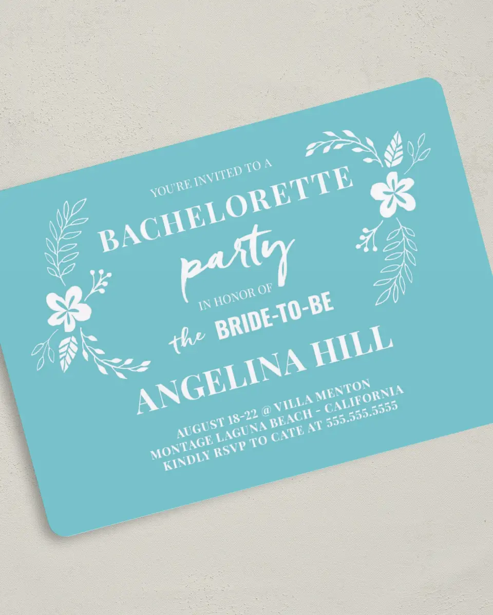 This is a 5" x 7" Bachelorette Party Invitation called Chic Abundance printed in full color on Premium Smooth paper