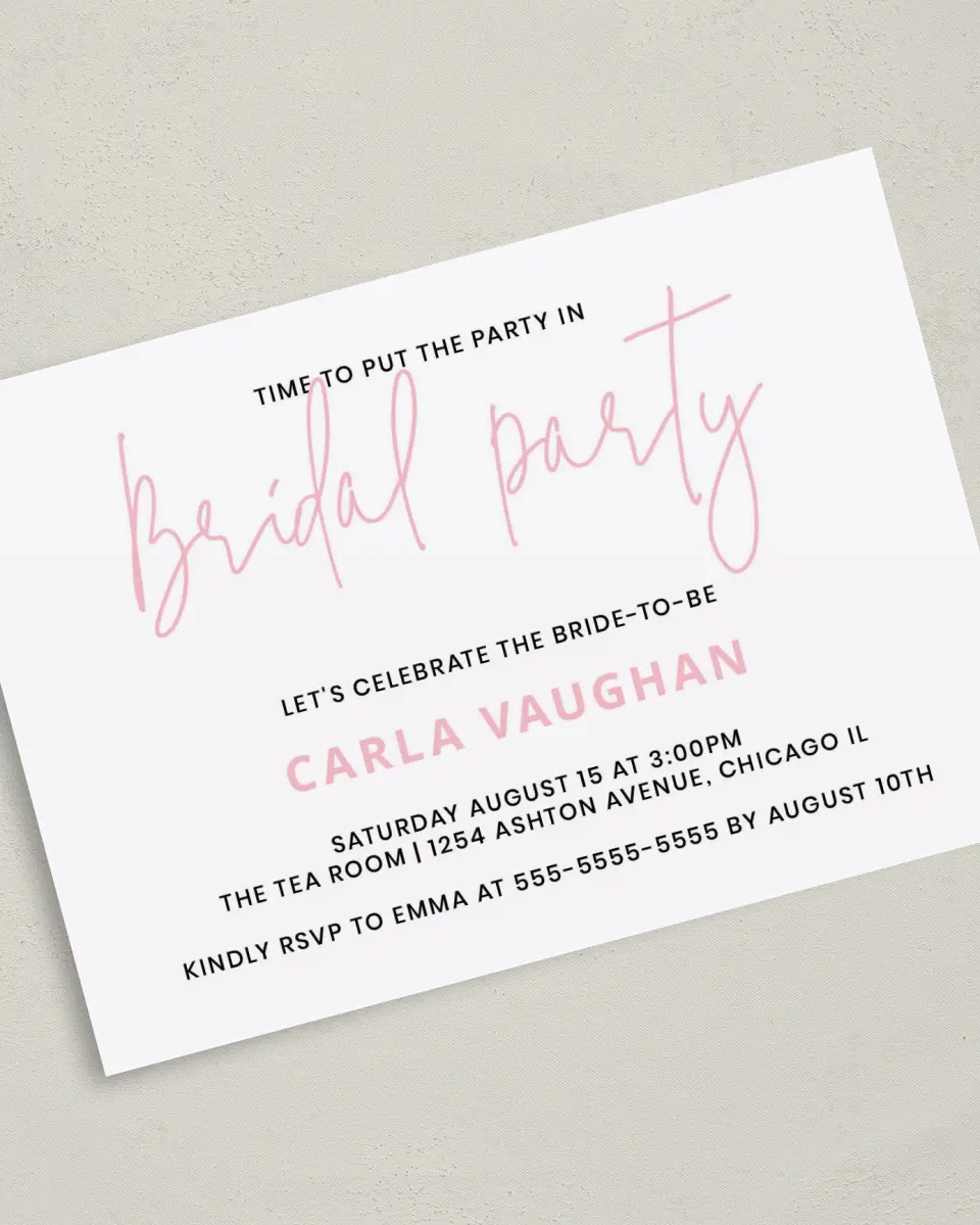This is a 5" x 7" Bachelorette Party Invitation called Sweet Chevron printed in full color with Rose Gold foil on Luxe Satin (coated) paper