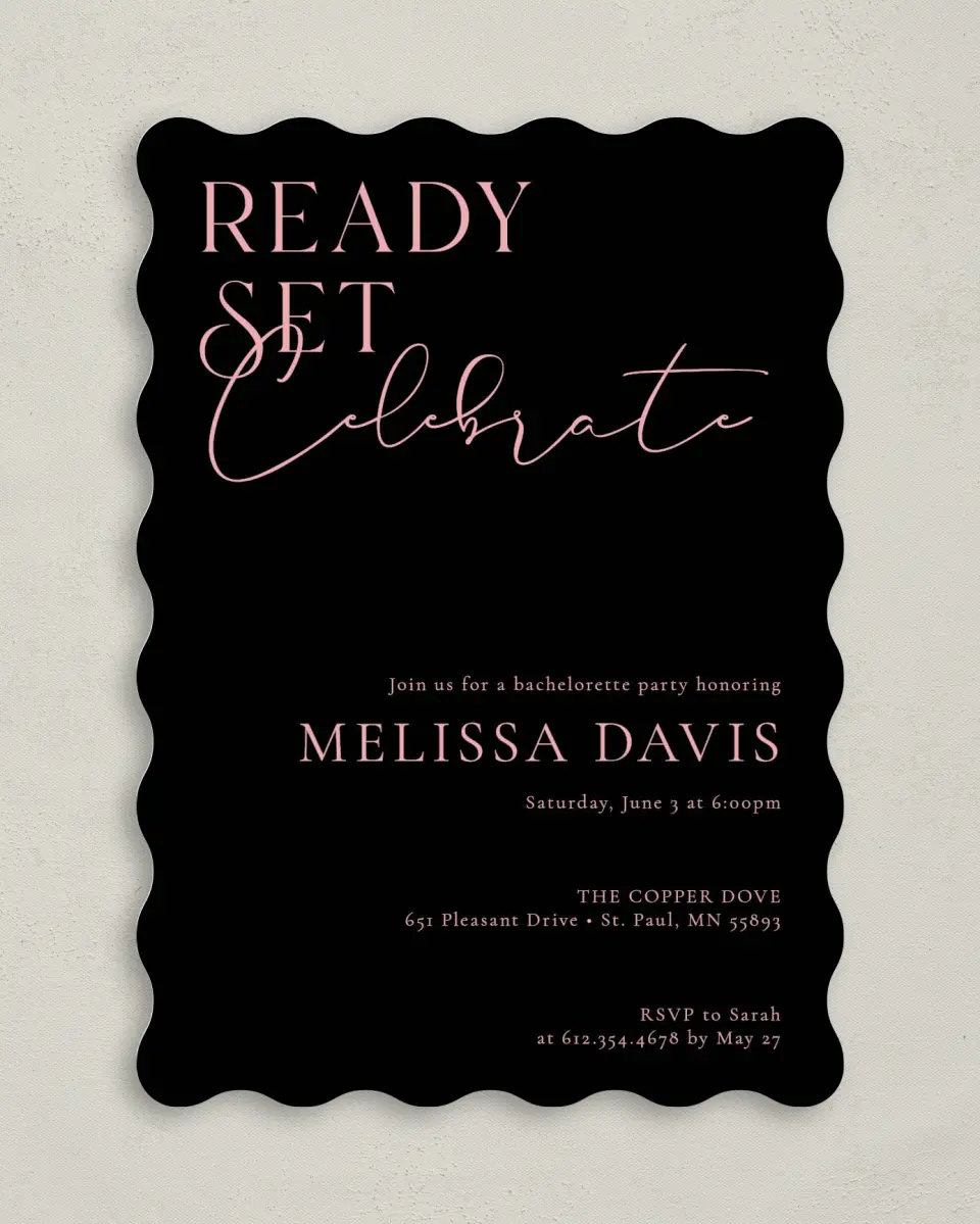 This is a 5" x 7" Bachelorette Party Invitation called Bachelorette Splash printed in full color on Premium Smooth paper