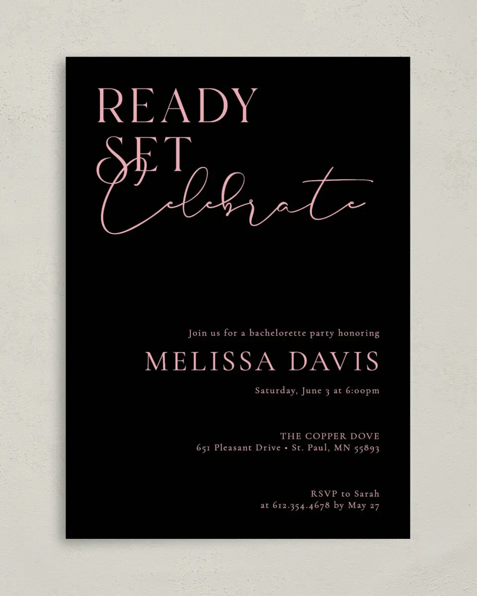 This is a 5" x 7" Bachelorette Party Invitation called Bachelorette Splash printed in full color on Premium Smooth paper