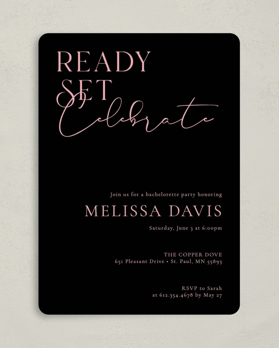 This is a 5" x 7" Bachelorette Party Invitation called Bachelorette Splash printed in full color on Premium Smooth paper