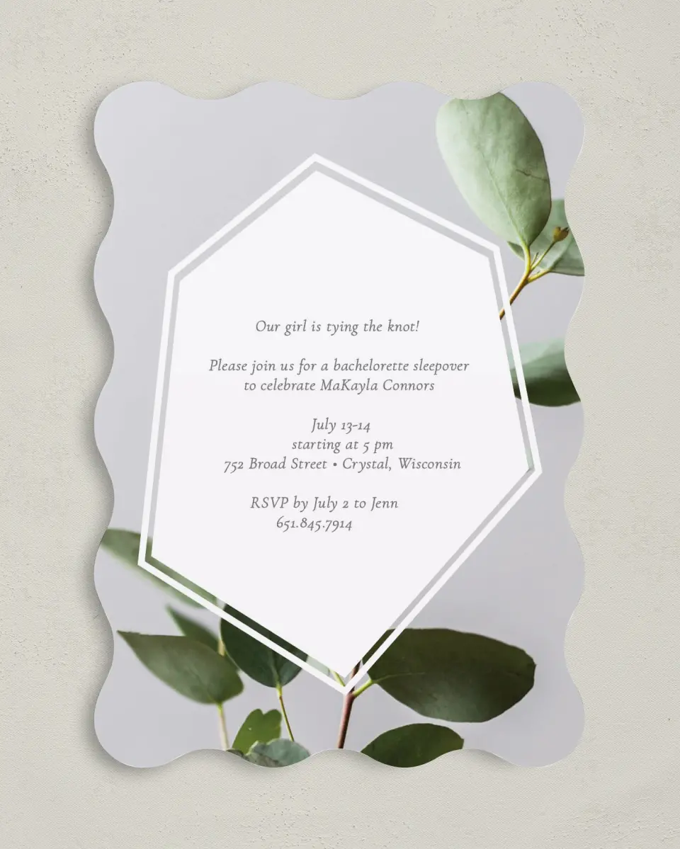 This is a 5" x 7" Bachelorette Party Invitation called Shower Sprigs printed in full color on Premium Smooth paper