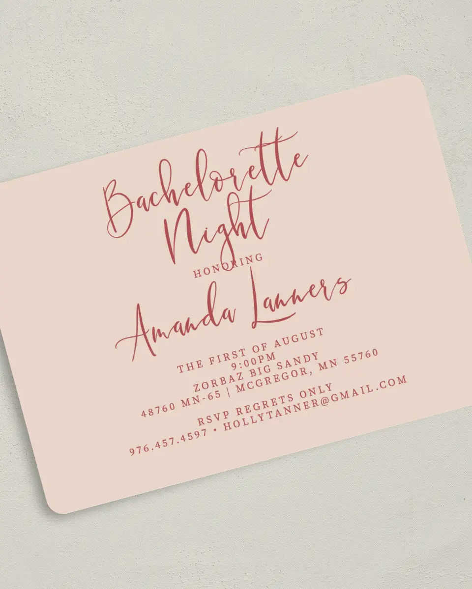 This is a 5" x 7" Bachelorette Party Invitation called Bride-To-Be Beauty printed in full color on Premium Smooth paper