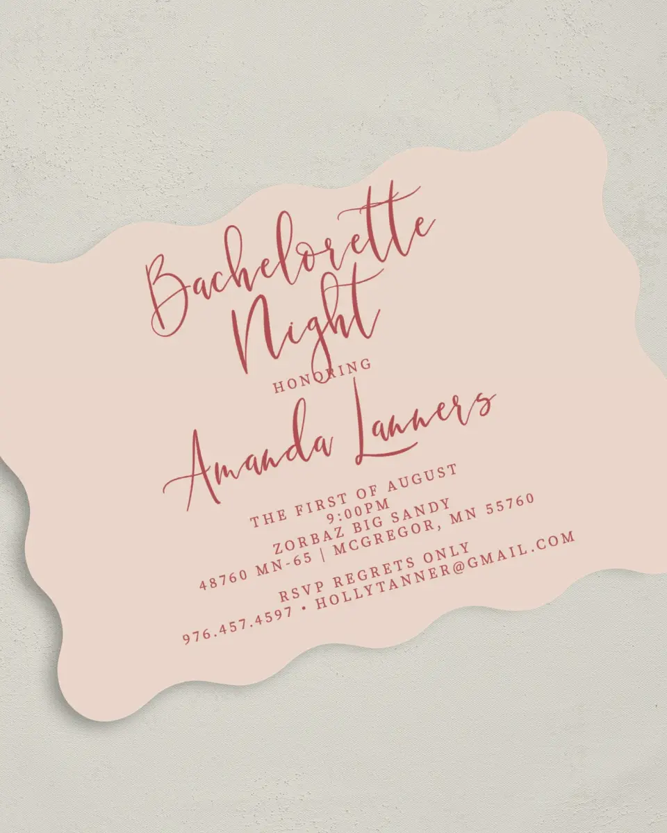 This is a 5" x 7" Bachelorette Party Invitation called Bride-To-Be Beauty printed in full color on Premium Smooth paper