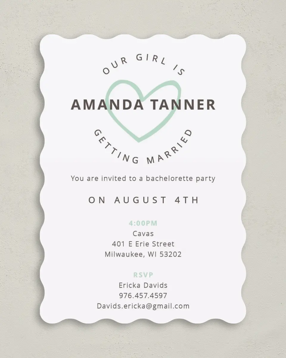 This is a 5" x 7" Bachelorette Party Invitation called Happy Hearts printed in full color on Premium Smooth paper